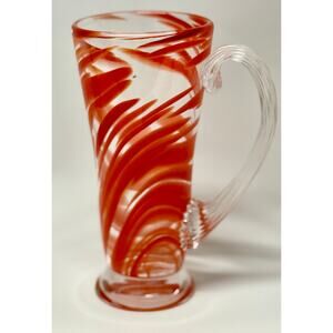 Red Glass Mug with Clear Handle 7 in. DAE Glass original.